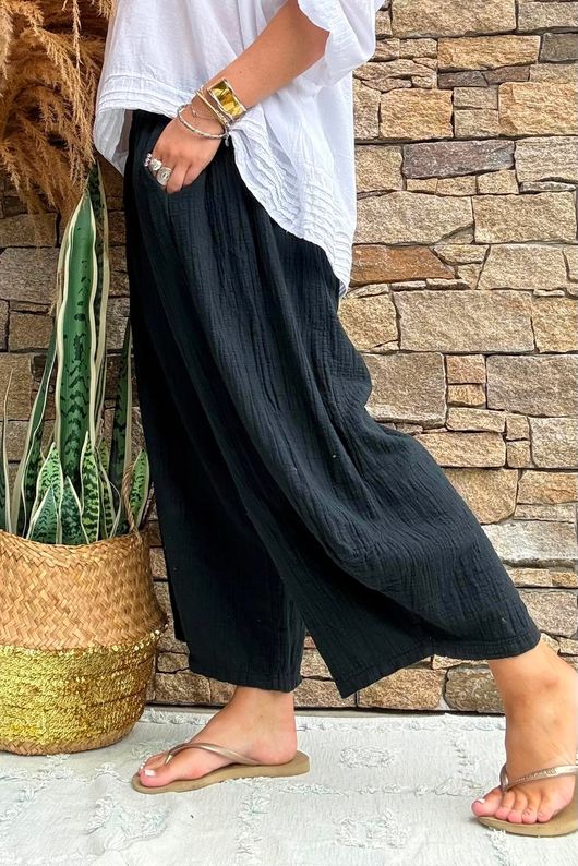 Annie Cushion Cotton Barrel Culotte Pant Black